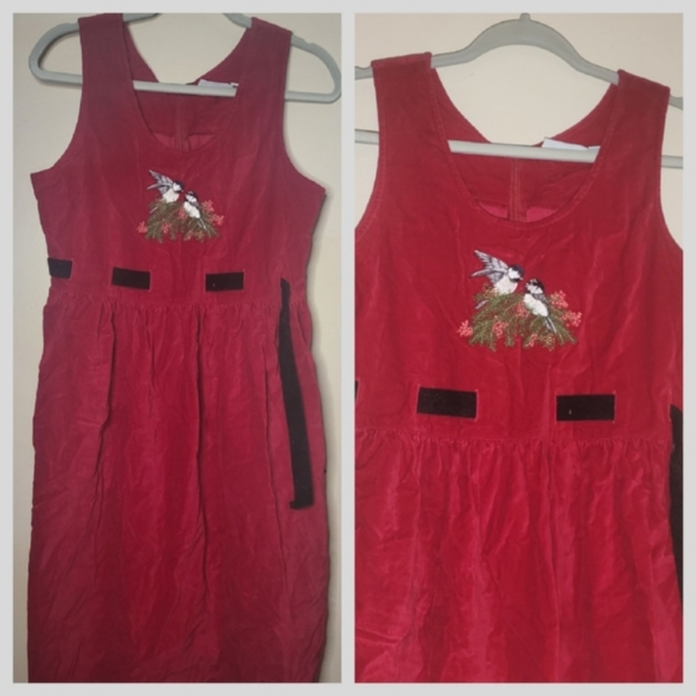 Vintage Vintage National Wildlife Federation NWF Red Embroidered Dress Small